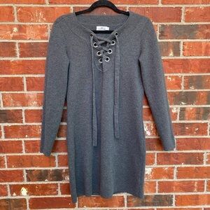 Vineyard Vines Womens Small Merino Wool Gray Lace Up Vneck Sweater Dress